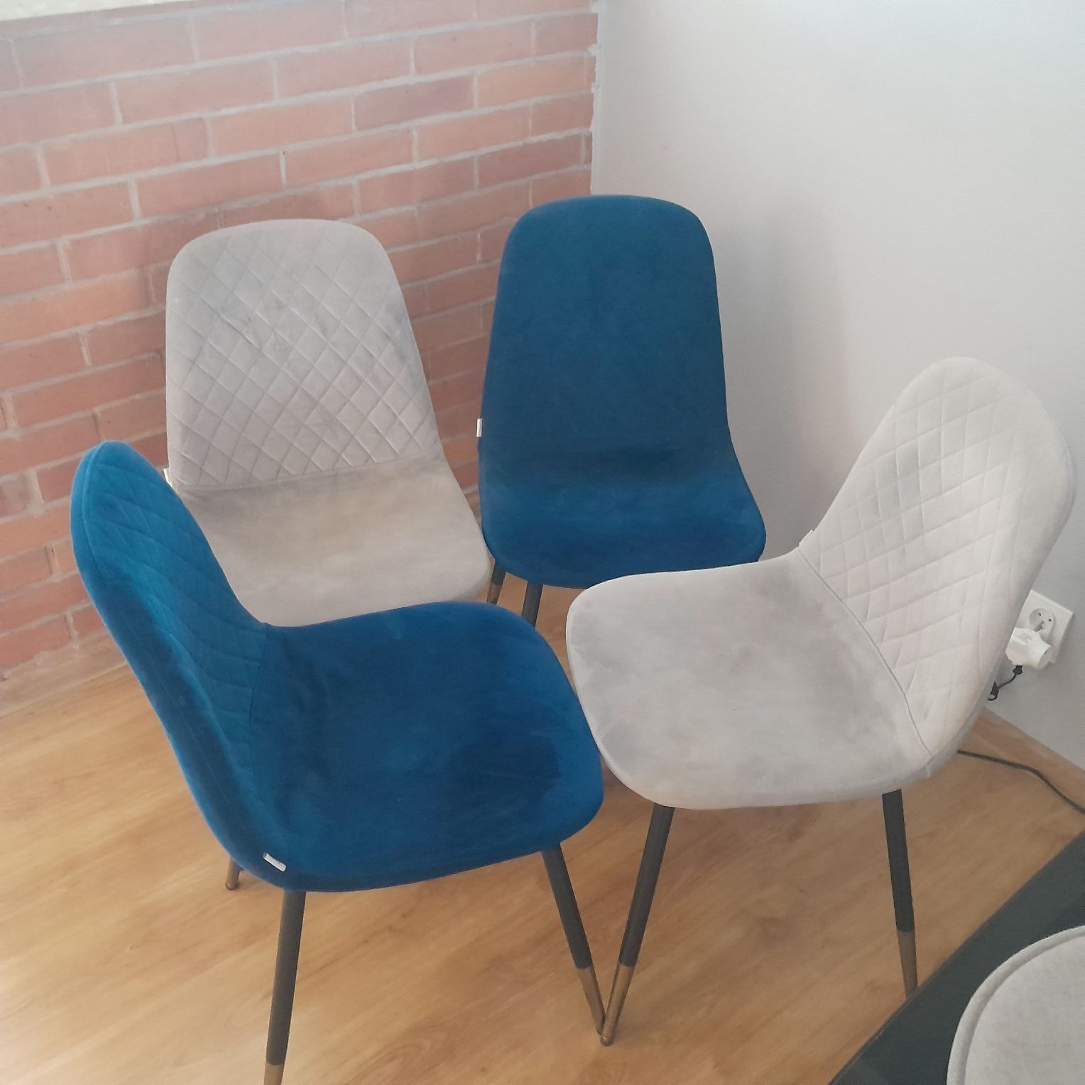 4szt komplet krzesła homla welurowe Velvet szare krzesło granat