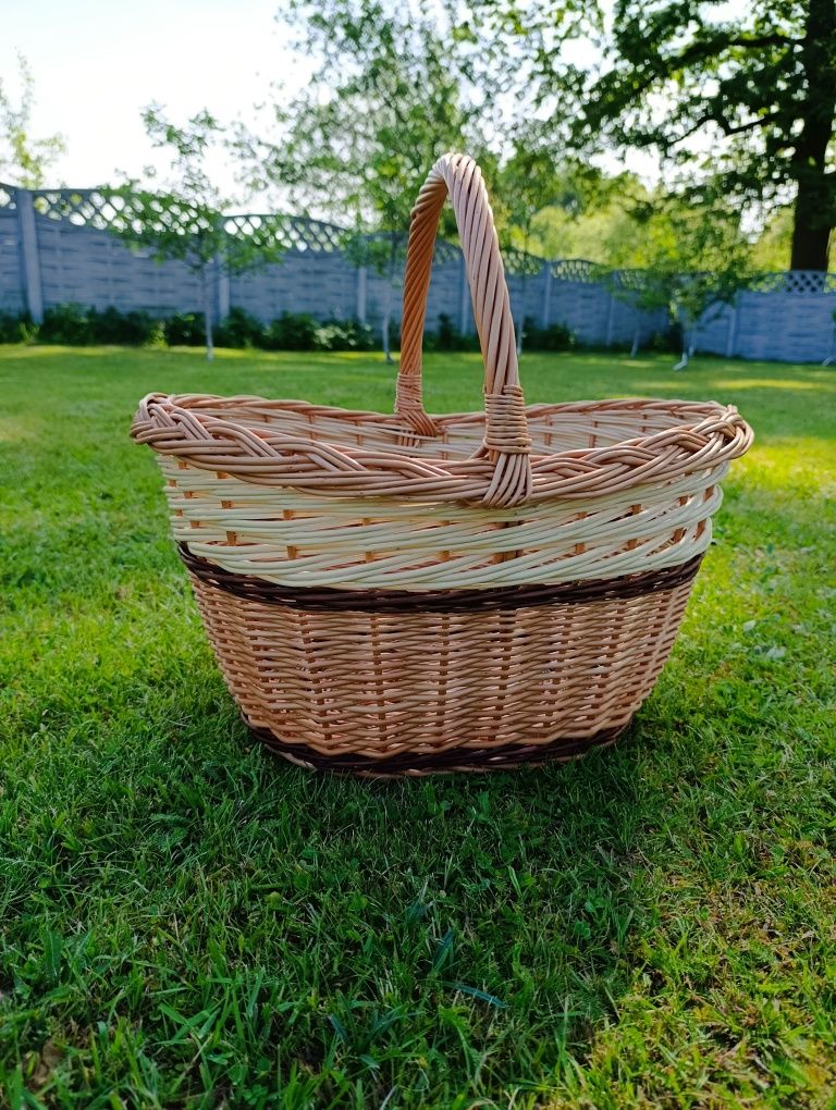 Duży kosz wiklinowy na zakupy grzyby koszyk zakupowy piknikowy