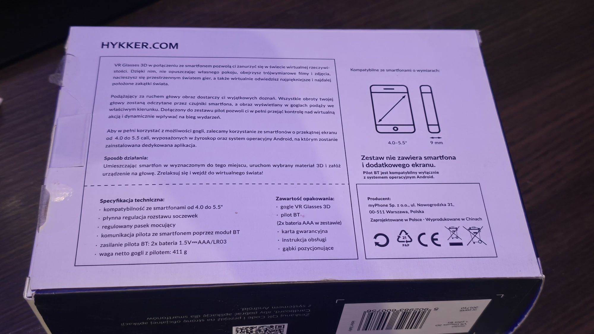 Hykker Gogle VR + pilot Bluetooth