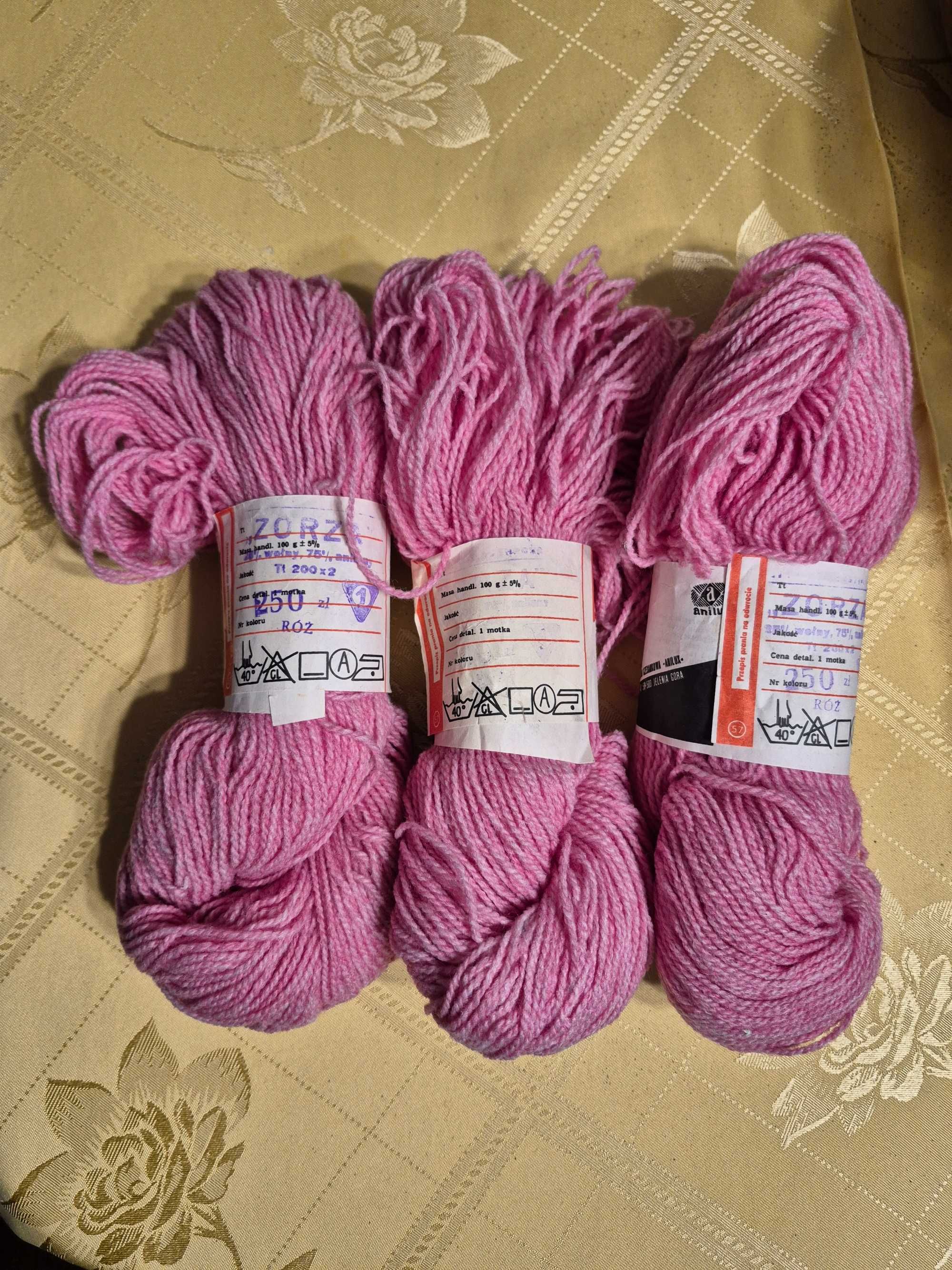 Włóczka wełna + anilana, 300 g, różowa, 3 motki