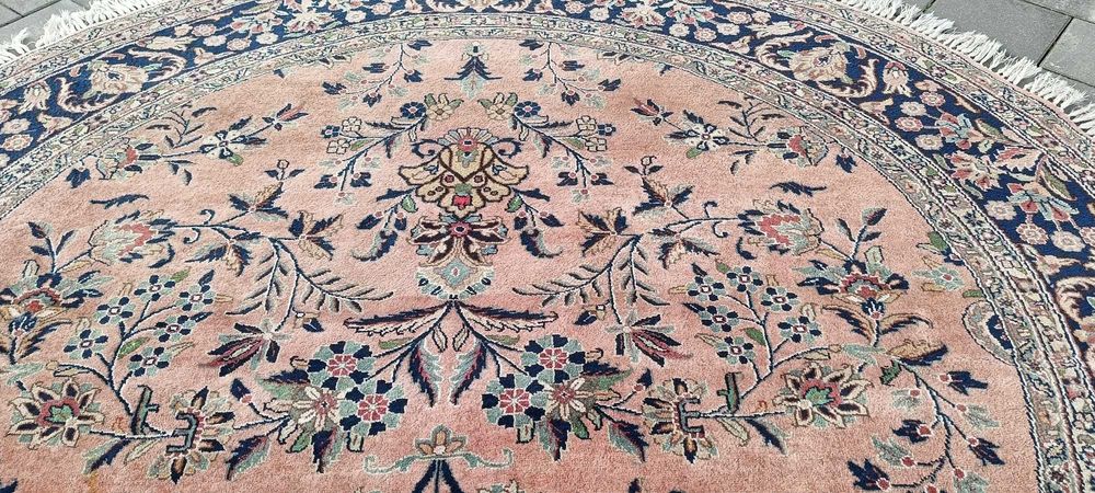 Dywan perski w stylu Nain okrągły średnica 206 cm tkany ręcznie wełna