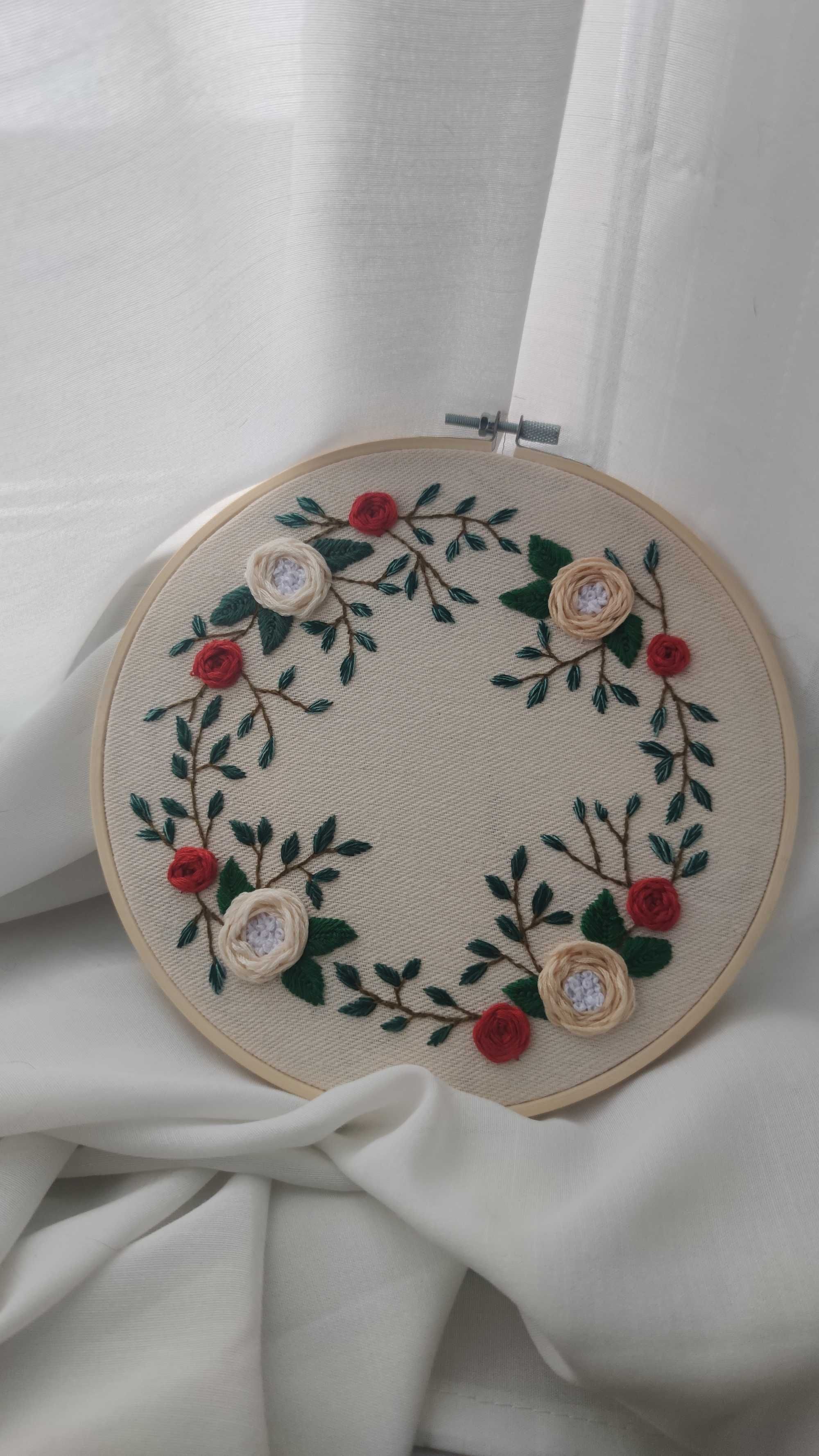 Obraz haft handmade rękodzieło kwiaty