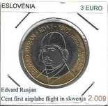 Eslovénia - - - 3 Euros - 2009 - - - Edvard Rusjan - - - Moeda