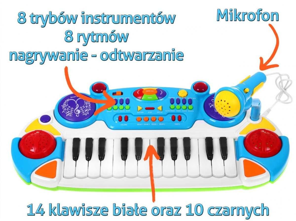 Zestaw muzyczny Keyboard + Werble + Mikrofon dla dzieci 3+