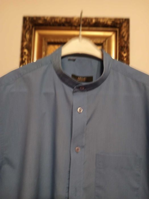 Koszula męska niebieska stójka krótki rękaw 43-44/176-182