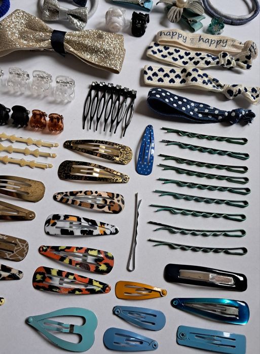 Duży zestaw spinek i gumek do włosów – mix kolorów i wzorów