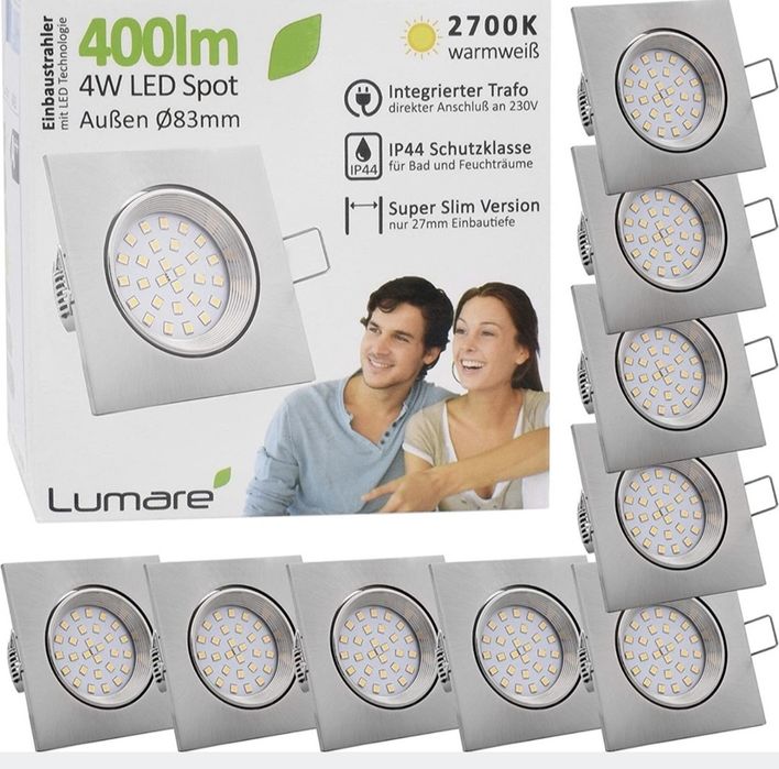 LED wpuszczany Spot 4W 83x83mm IP44 2700K 9 szt.