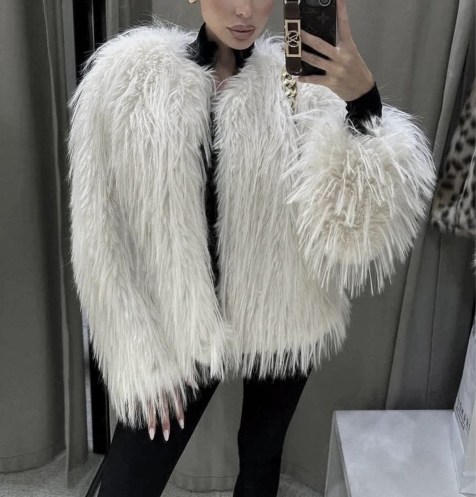 krótkie futerko Zara nowe z metkami Viral futro biel ecru