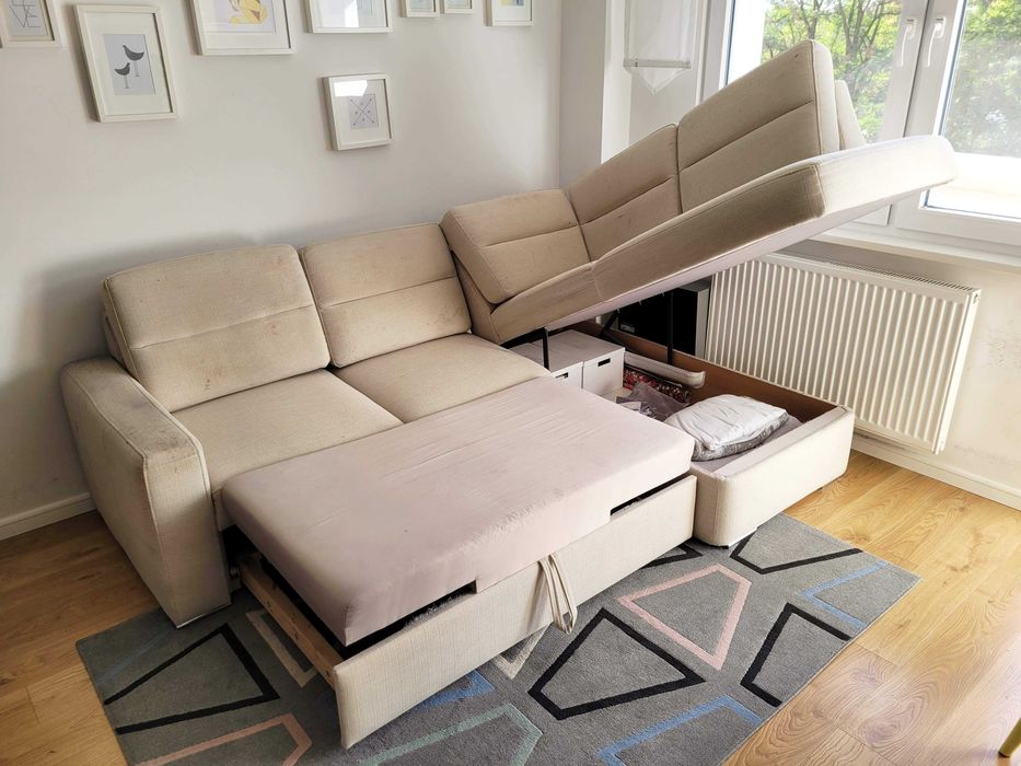 Kremowa sofa rozkładana z funkcją spania - mała 223cm x 160cm - Kraków