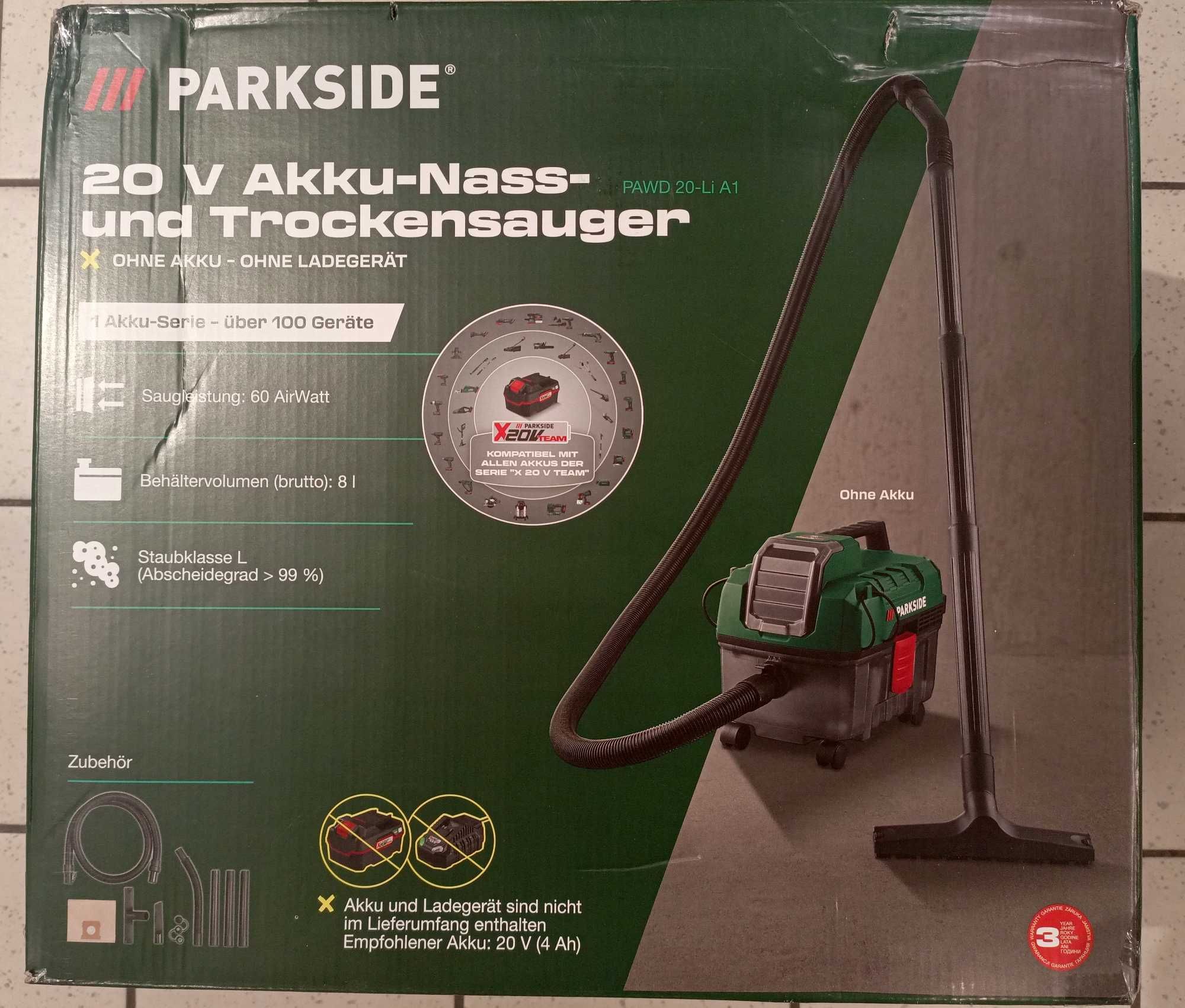 NOWY akumulatorowy odkurzacz mokro sucho 20V Parkside PAWD 20-Li A1