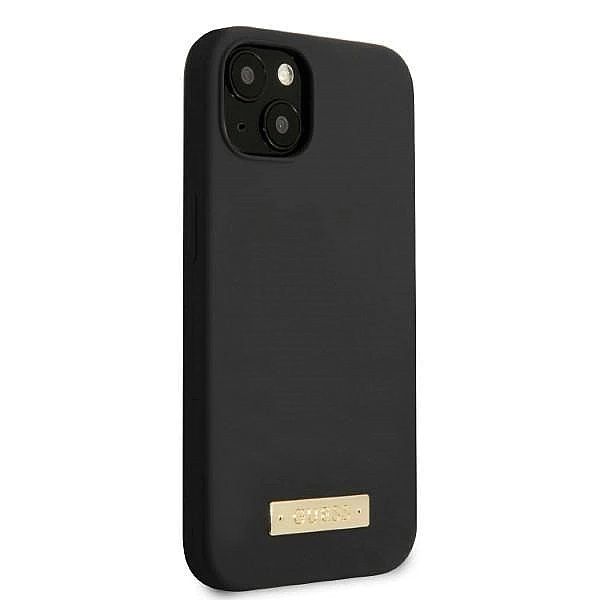 Etui Guess Silicone Logo Plate MagSafe na iPhone 13 mini - czarne