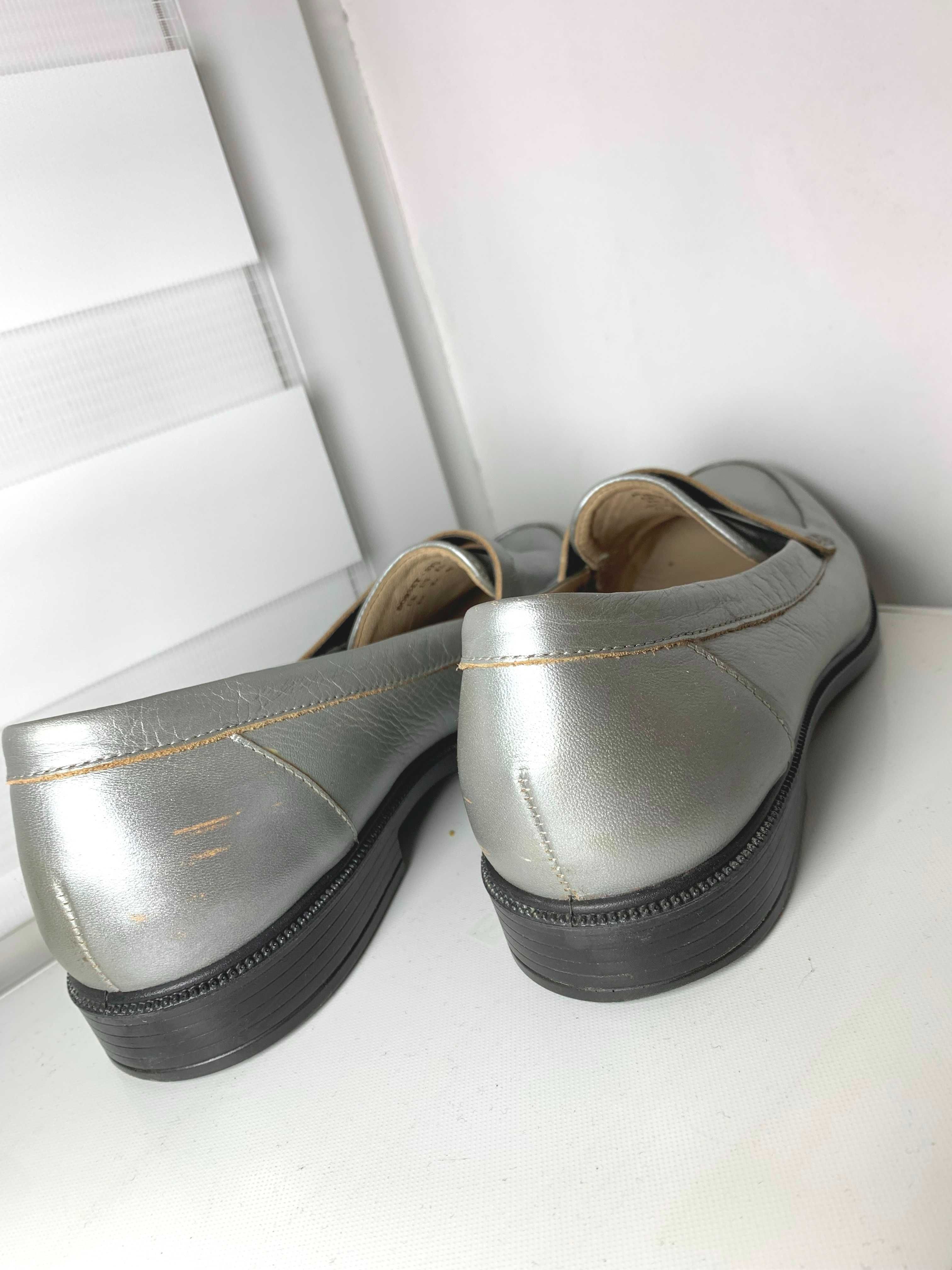 buty loafers 39 skóra naturalna skórzane mokasyny lords srebrne oxford