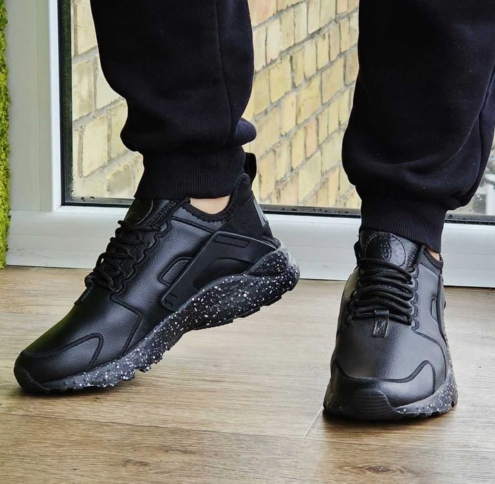 Мужские чёрные кроссовки Найк кожаные Найки Nike