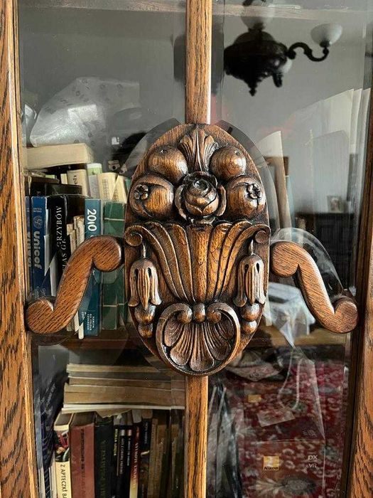 Biblioteka secesyjna rzeźbiona dębowa