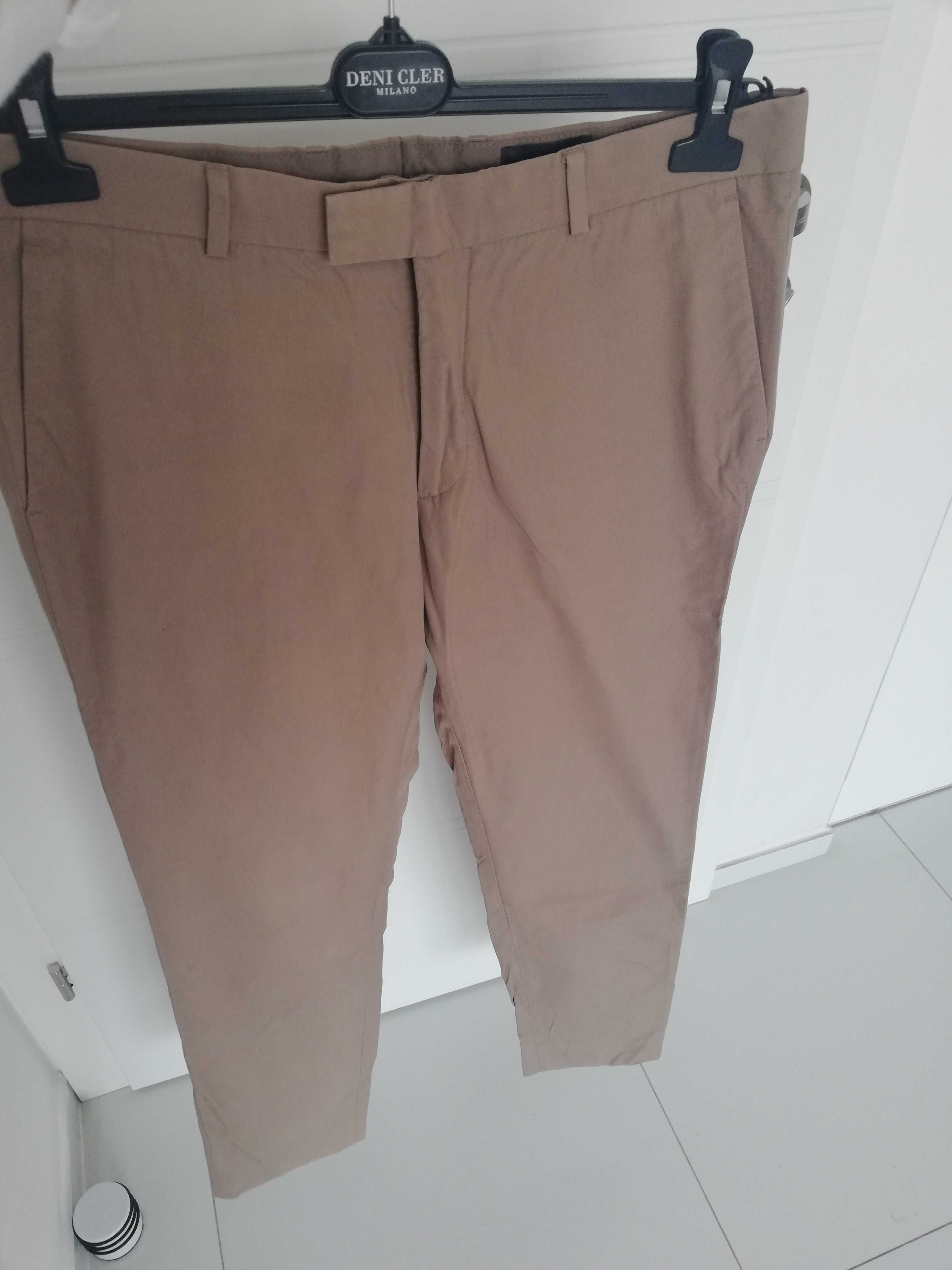 H&M Spodnie Chinosy Slim Fit bawełniane Beżowe L brązowe