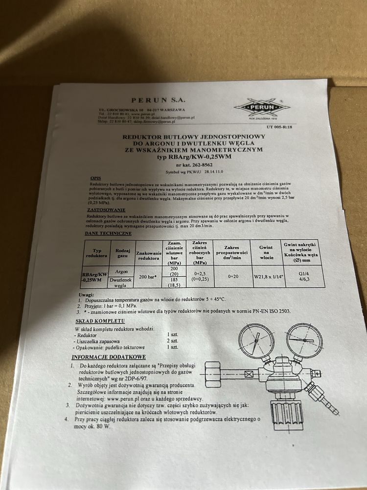 Sprzedam reduktor jednostopniowy do argonu i co2