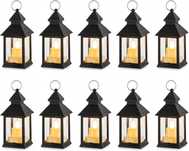 Zestaw 10 MINI latarni NUPTIO 14 cm Czarne z migoczącymi świecami LED
