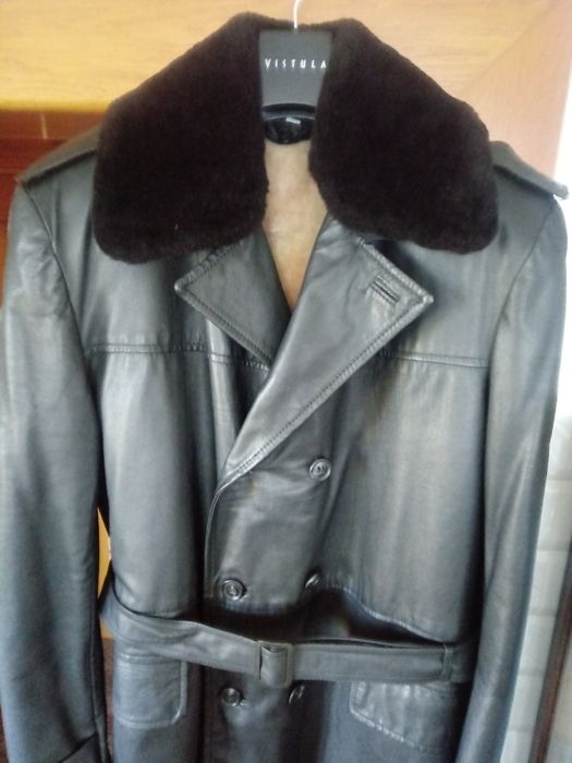 NOWY płaszcz skórzany milicyjny MO  drogówki podpinka  KOŻUCH z owcy