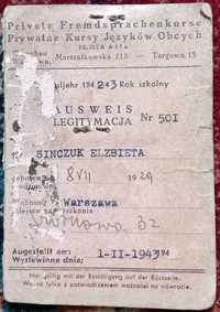Legitymacja ausweis 1943 rok Warszawa okupacja niemiecka