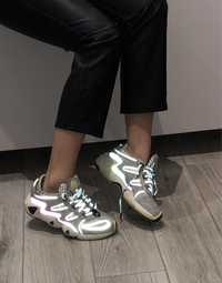 Swiecące odblaskowe buty trampki adidas szare zielone unisex 38