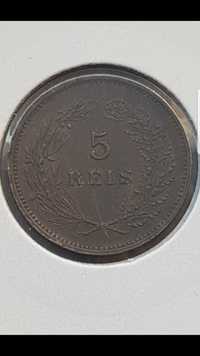 Moeda 5 Reis Bronze Monarquia D.Carlos I 1891 (MBC+/BELA).