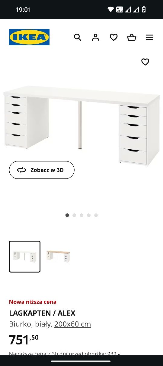 Biurko Ikea 200x60x82