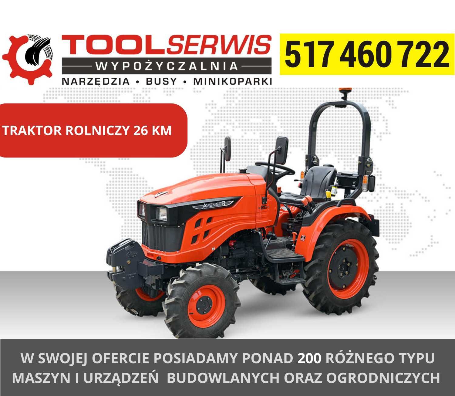 Wynajem wypożyczalnia ciągnik traktor 26 KM glebogryzarka separacyjna