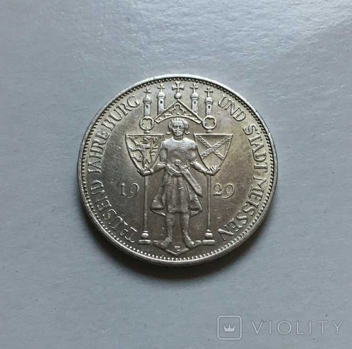 3 рейхсмарки, 1929 г, Веймар. респуб.1000 лет Мейсену, серебро, редкая