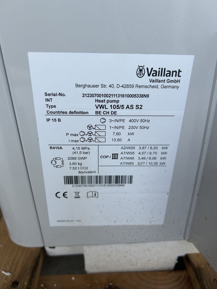 Vaillant pompa ciepła powietrze/woda aroTHERM Split VWL 105/5 AS S2