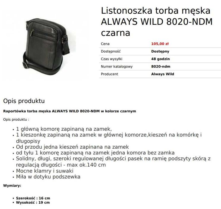 Listonoszka torba męska ALWAYS WILD