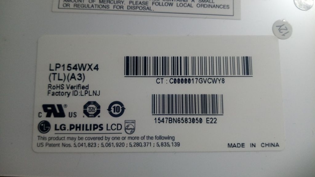 Ecrã para portátil 15.4 polegadas LG Philips LP154WX4 (TL)(A3)