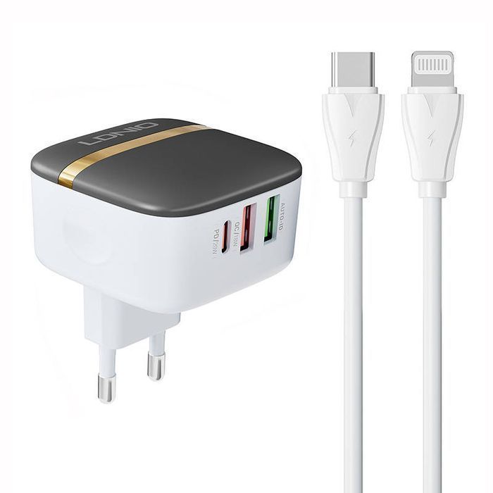 Ładowarka Sieciowa Ldnio 2Usb, Usb-C 32W + Kabel Usb-C - Lightning