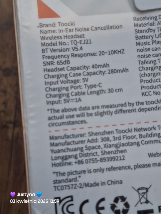 Nowe słuchawki bluetooth 5.4 ANC ENC niebieskie