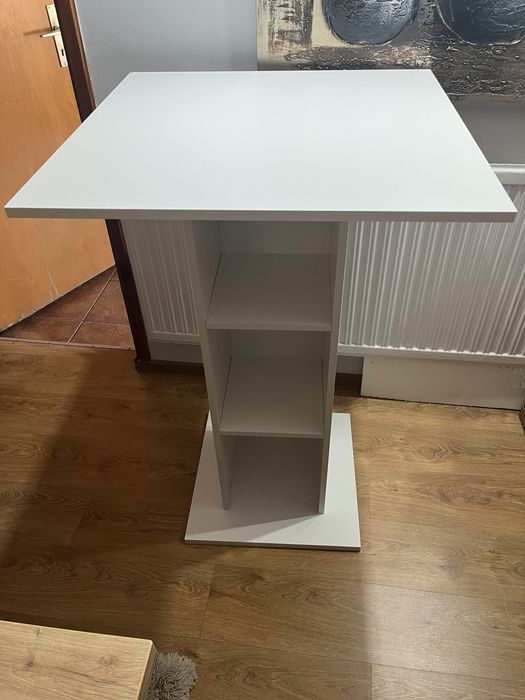 Stolik bistro barowy z regałem do kuchni biały 70x70x109