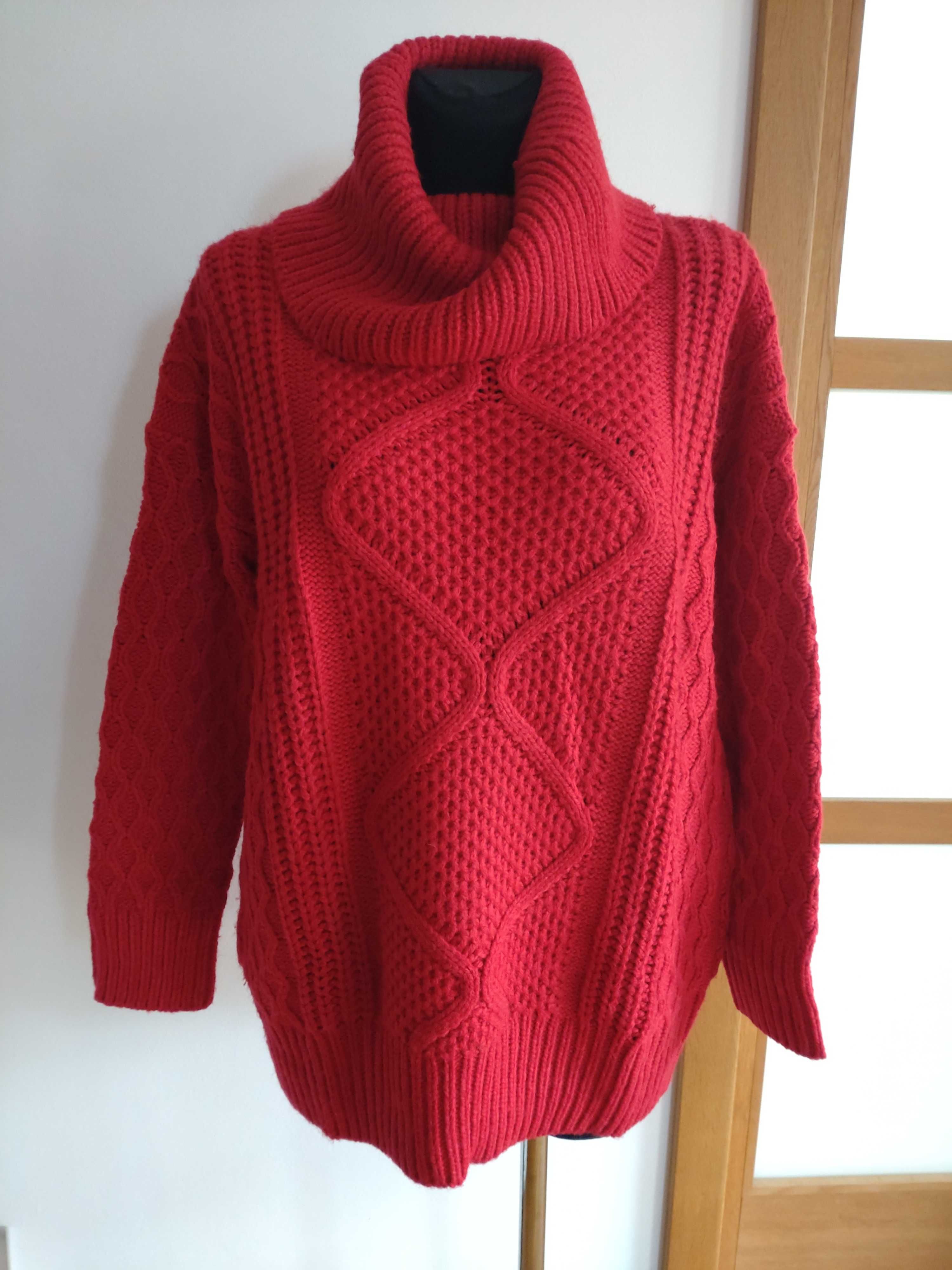 Sweter czerwony, golf świąteczny, blezer damski Reserved 36 S