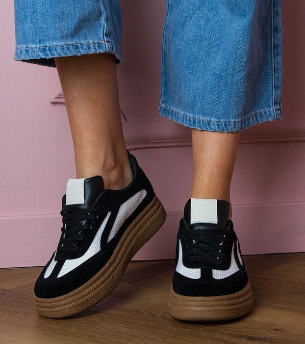 Czarne sneakersy trampki na grubej podeszwie Kamela
