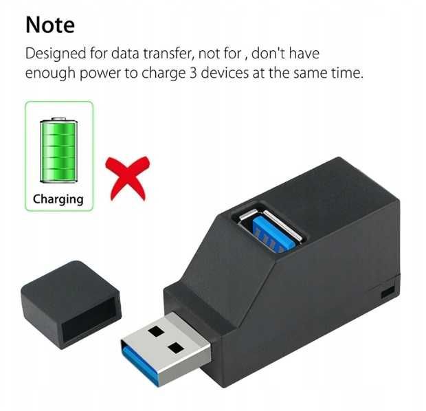 Mini HUB aktywny rozdzielacz 3 Porty USB PC Laptop Szybki * Video-Play