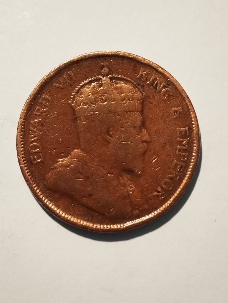 Moeda de 1 Cent 1908 Straits Settlements Malásia em Bronze