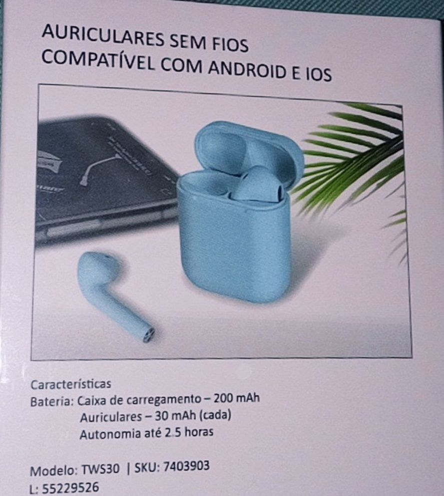 Auriculares Bluetooth S/Fios -Android e IOS (Selado)