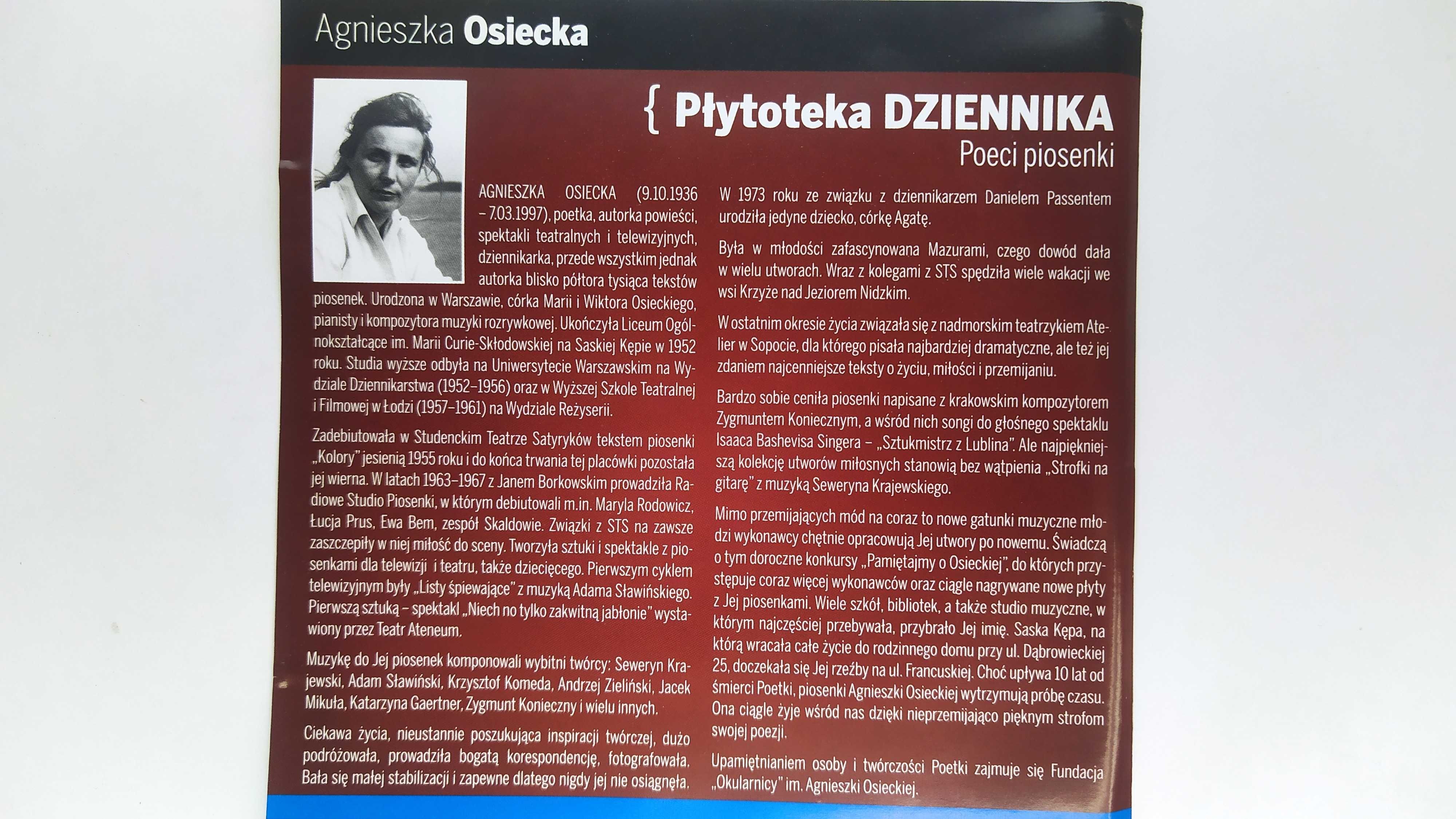 Agnieszka OSIECKA Płytoteka Dziennika Poeci piosenki CD