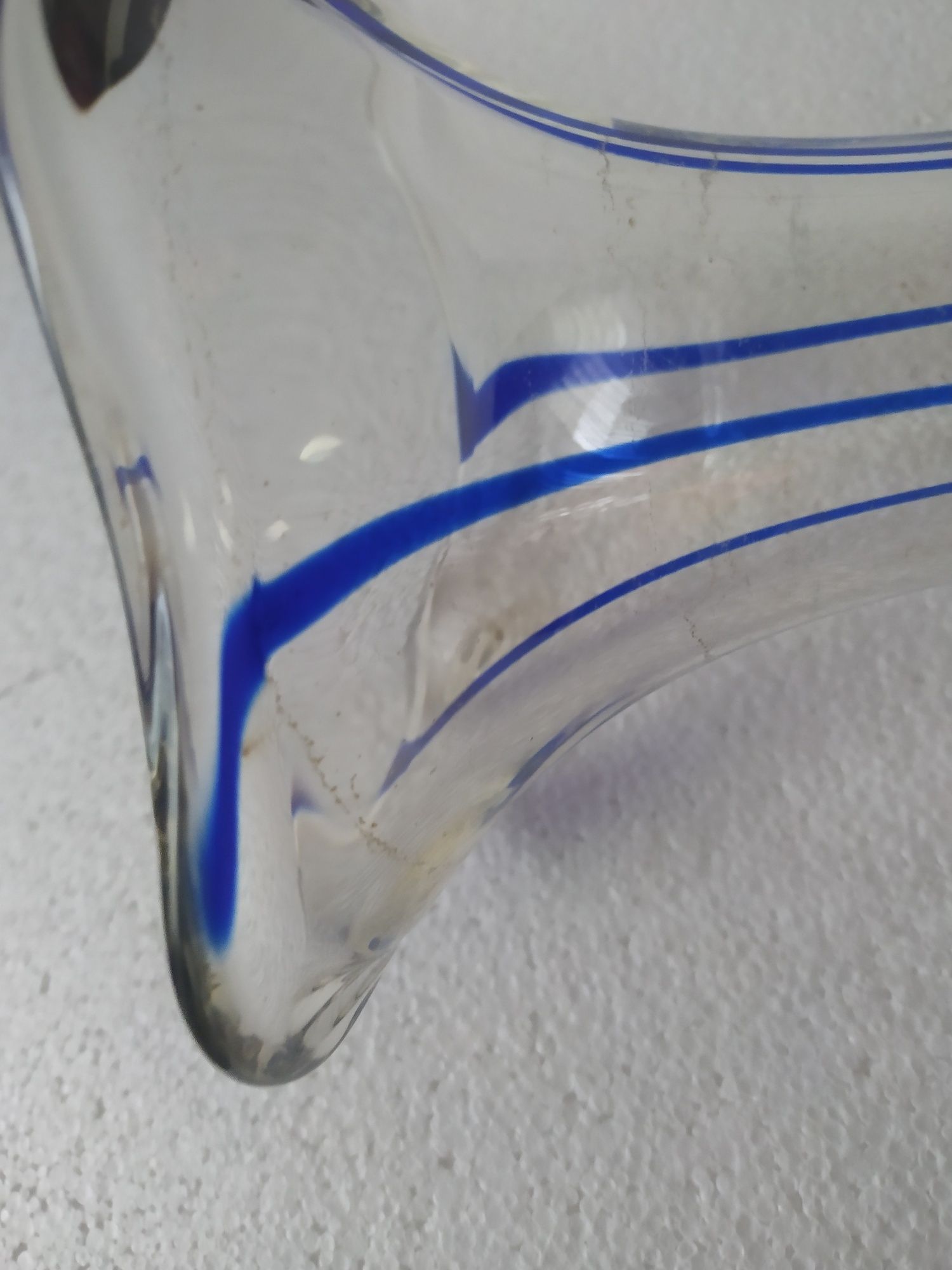 Duży 43 cm wazon Sękacz Ząbkowice przezroczysty kobaltowe nitki
