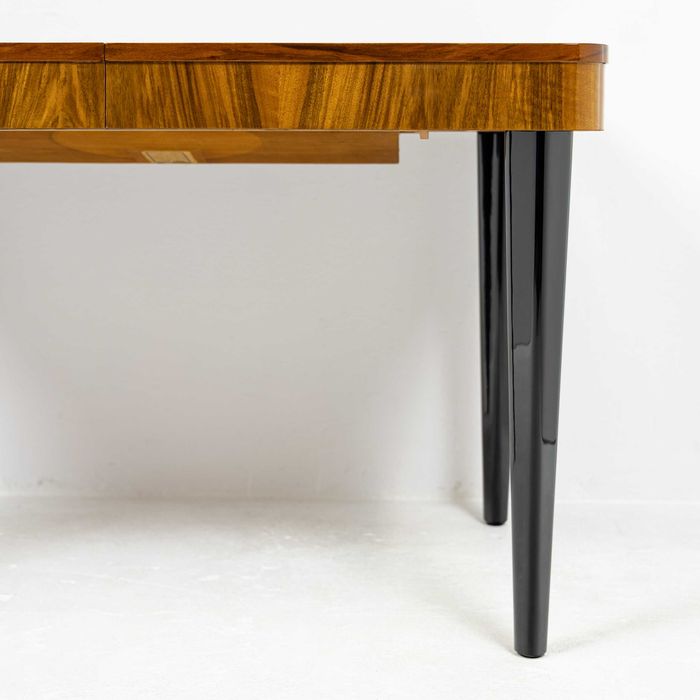 Rozkładany stół art deco projekt Halabala stary lata 50 orzech czarny