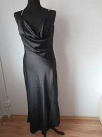 Czarna midi dłuższą sukienka L Xl 40 42 satynowa lejaca