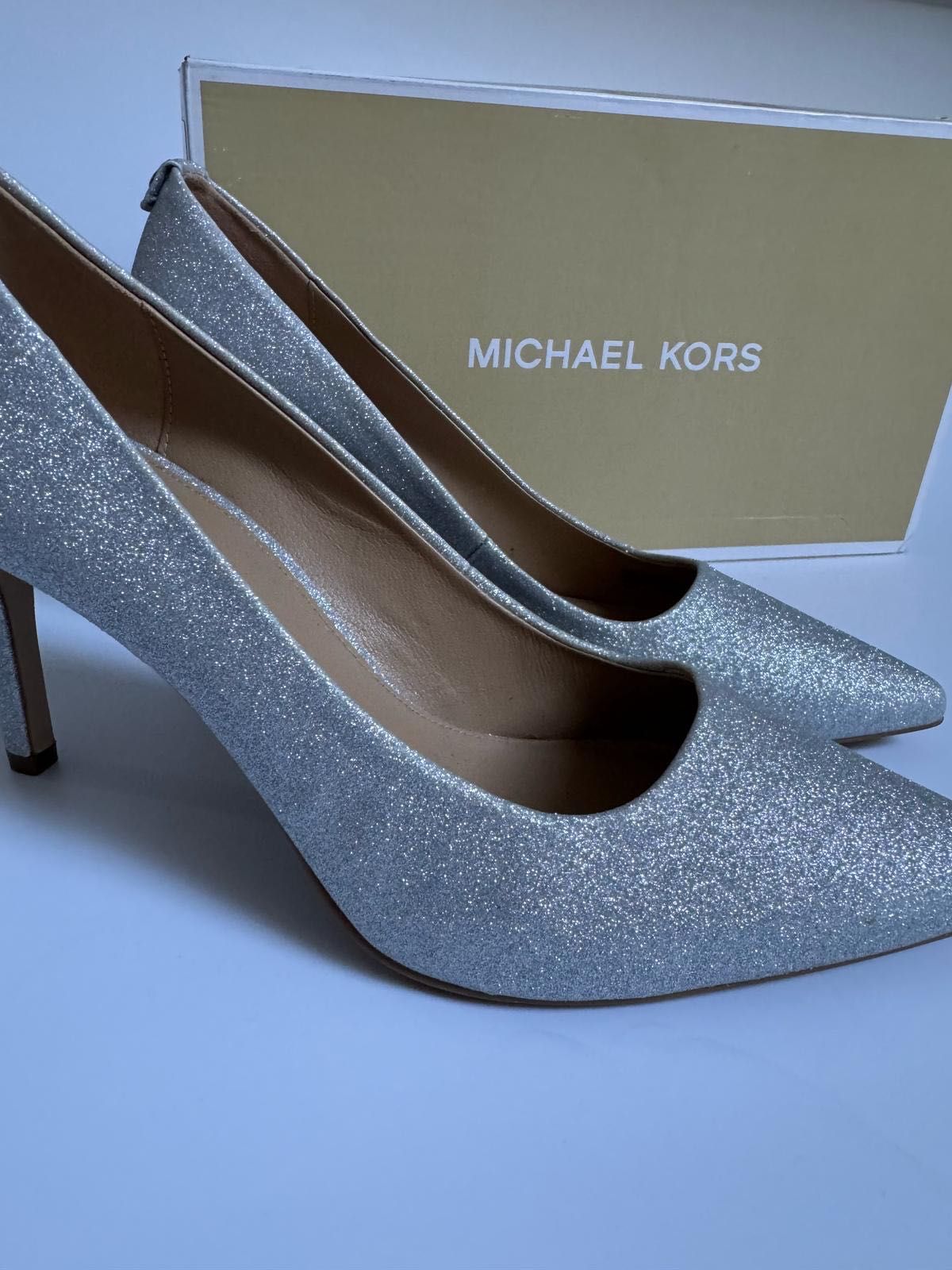 Nowe szpilki MICHAEL KORS srebrne brokatowe 38,5