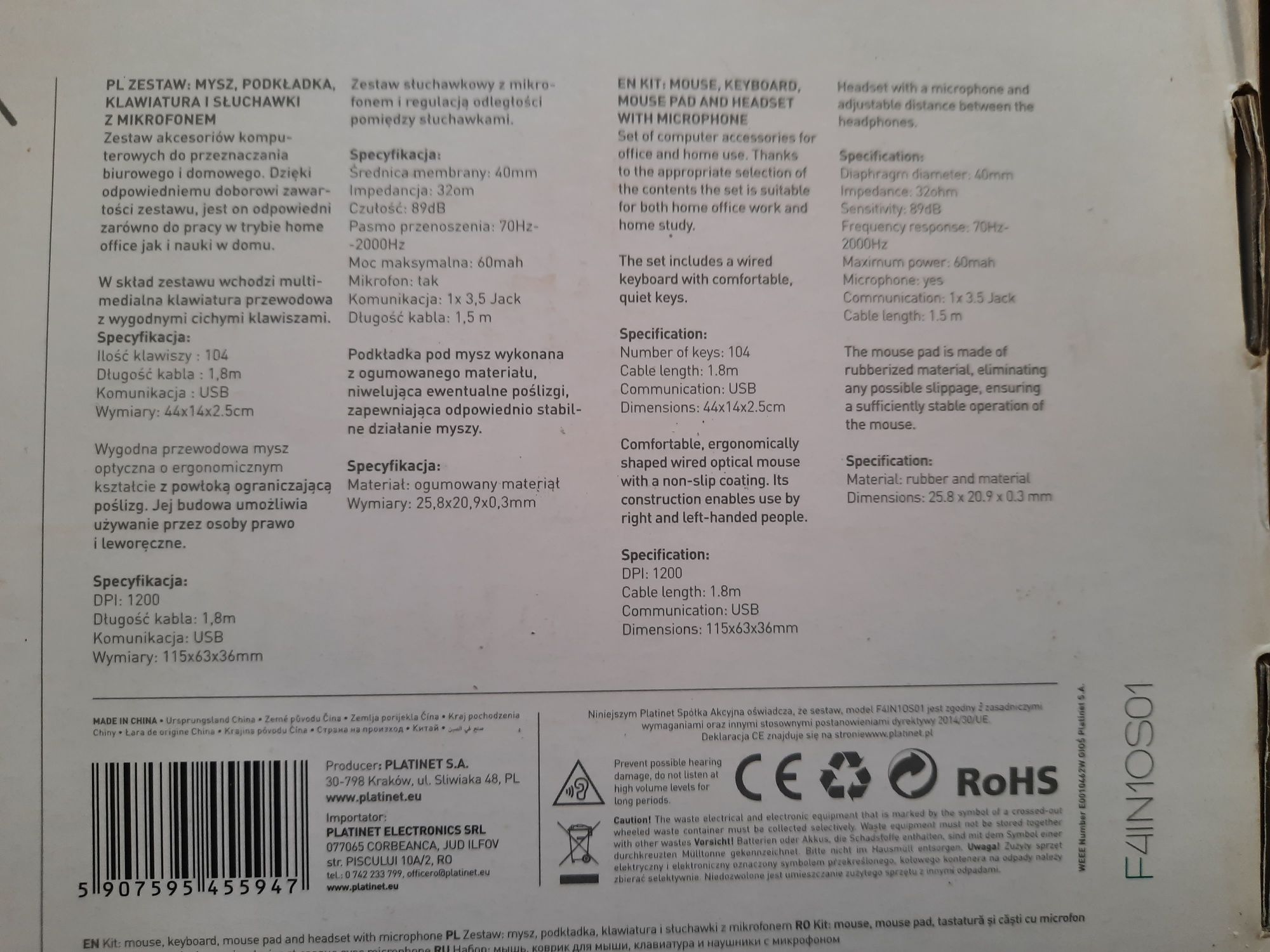 Klawiatura myszka słuchawki i podkładka komplet nowe