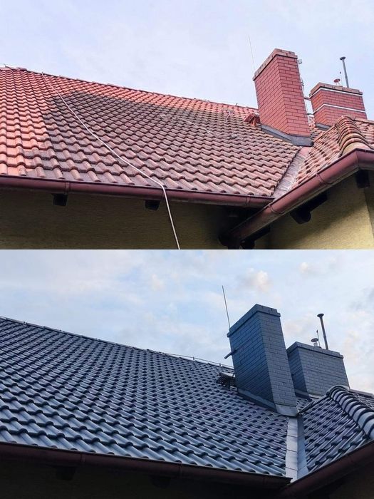 Malowanie dachów, dachu, mycie dachów, czyszczenie rynien.