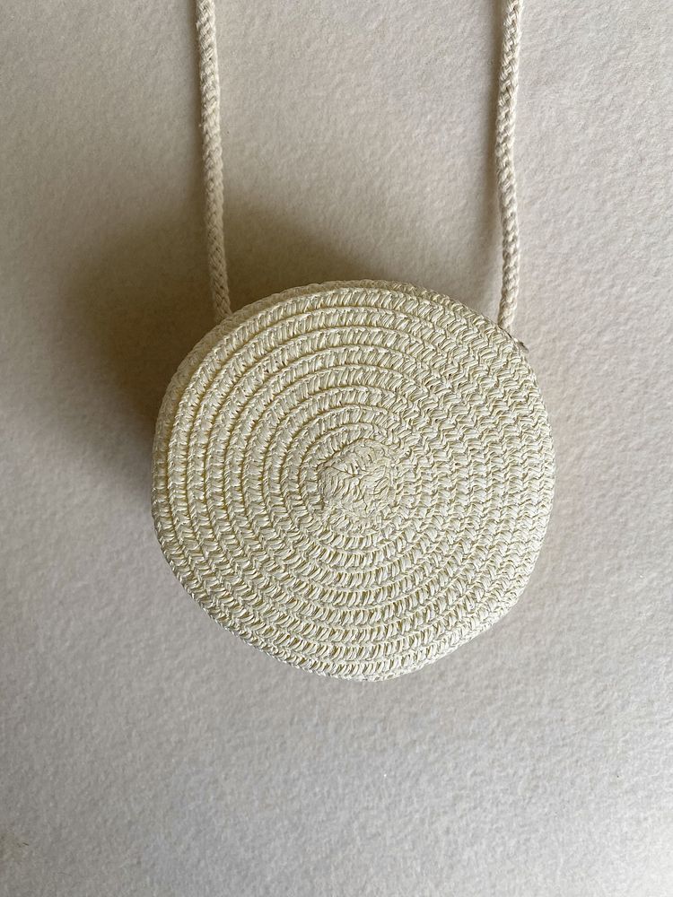Torebka Mini - Boho Letnia plażowa na ramię - słomiana, White/Ecru
