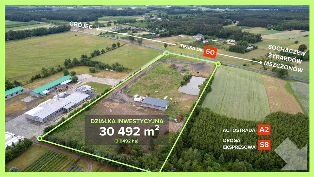 Działka inwestycyjna 3ha pod magazyny i logistykę przy A2 / S8 / DK50