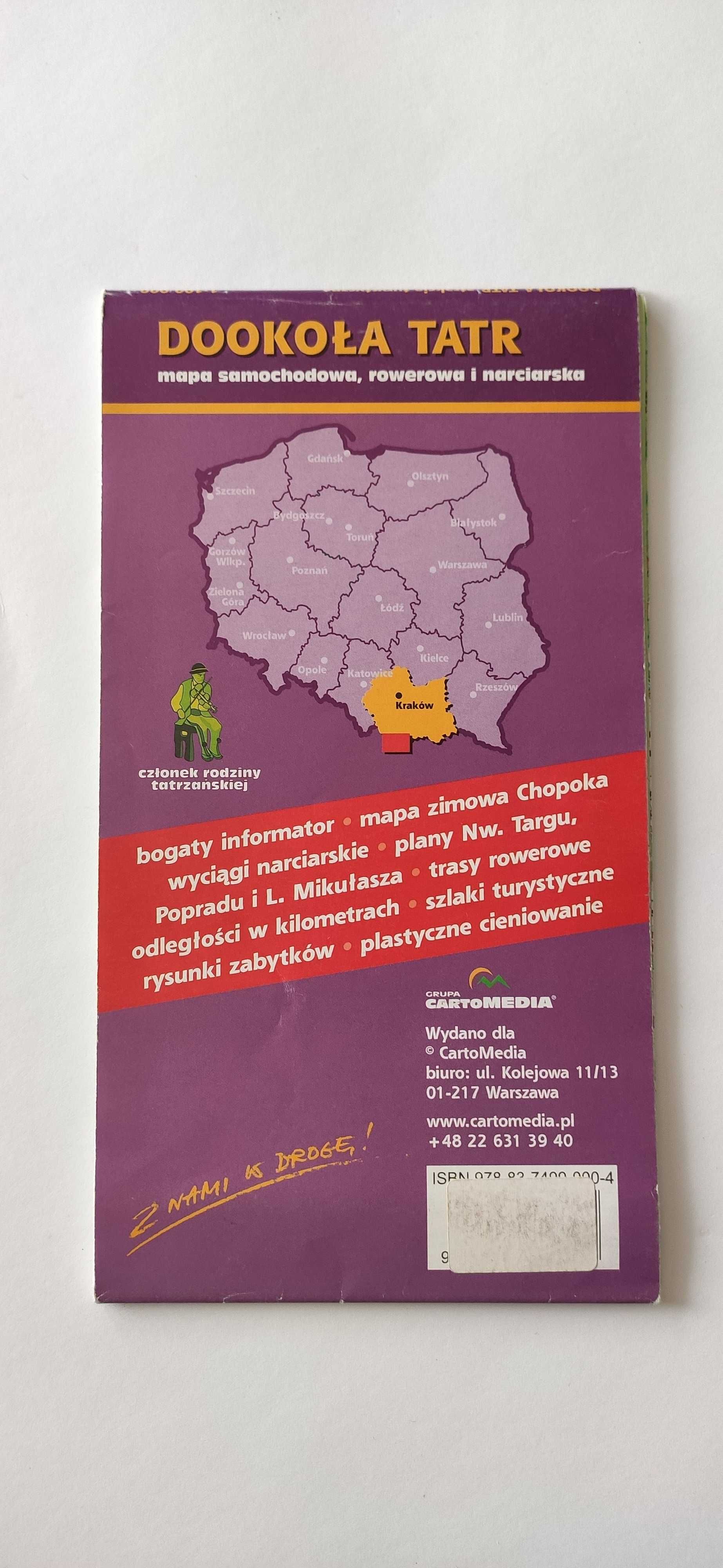 Dookoła Tatr atrakcje turystyczne 1: 100 000 mapa samoch, rower. i nar