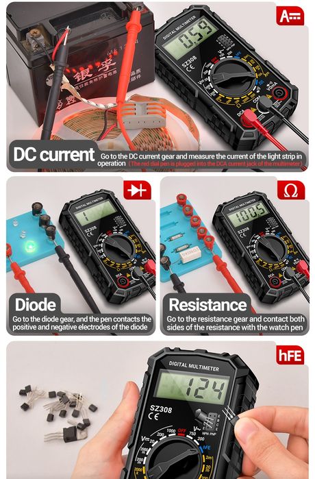 Profesjonalny miernik cyfrowy multimetr prądu napięcia tester czerwony